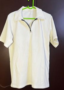 Cream Textured Quarter Zip Top