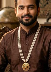 Men's Faux Pearl Necklace with Gold Plated Pendant