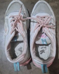 White & Pink Lace-Up Sneakers