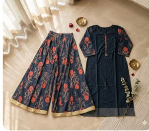 Elegant Navy Blue Floral Kurta Set