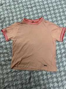 Pink Striped Collar T-Shirt