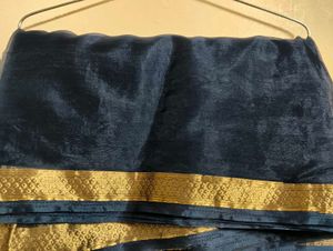 Elegant Blue &amp; Gold Sari Fabric