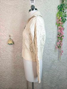 Cream Cable Knit Zip-Up Sweater