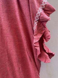 Women's Pink Lace Trim Tie-Front Top