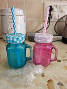Cute Mason Jar Mugs with Straws (Set of 2)