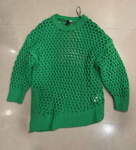 Chic Green Mesh Knit Sweater