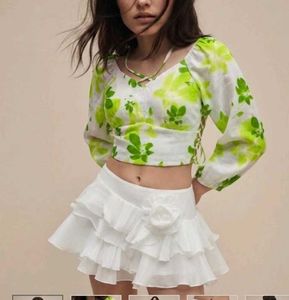 Green Floral Crop Top