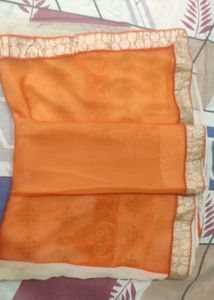 Embroidered Cream &amp; Orange Saree