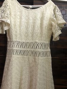 Ivory Lace Maxi Dress with Flutter Sleeves
