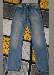 Blue Denim Straight Leg Jeans