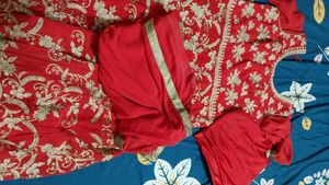 Bright Red Color Gown with Legging and Duppata