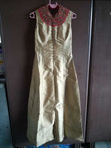 Elegant Gold &amp; Pink Anarkali Gown