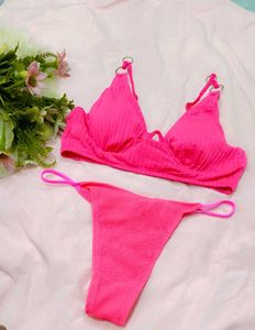 Neon Pink Ribbed Bikini Set