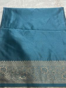 Teal Silk Saree with Gold Border