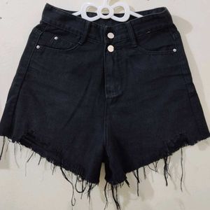 Distressed Black Denim Shorts