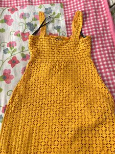 Mustard Eyelet Mini Dress