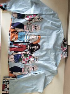 Light Blue Graphic Print Cropped Shirt