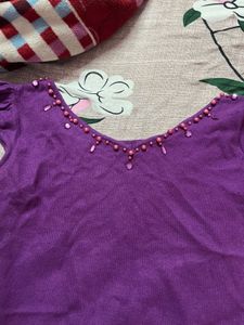 Purple Beaded Neckline Top