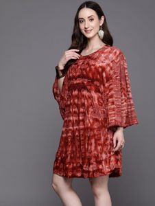 Stylish Maroon Tie-Dye Mini Dress