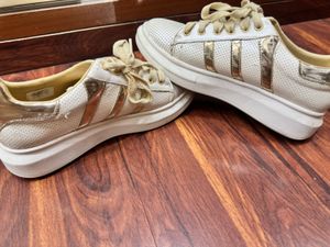 Stylish White &amp; Gold Sneakers