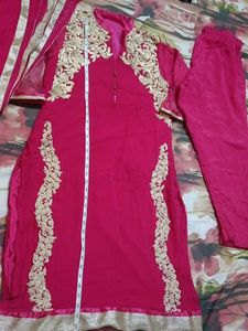 Beautiful Pink Kurta Set with Gold gotapatti work