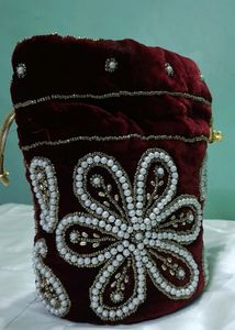 Maroon Velvet Potli Bag