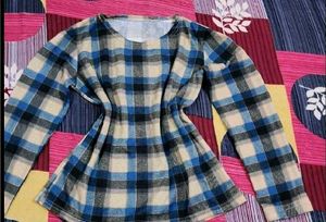 Stylish Blue Plaid Tunic Top