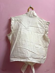 White Ruffle Detail Top