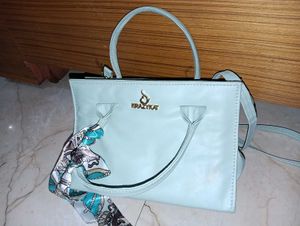 KRAZYKAT Baby Blue Handbag with Scarf Detail