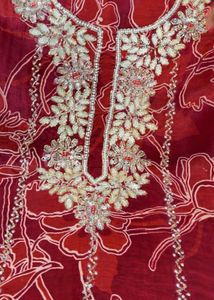 Embroidered Red Floral Kurta Set