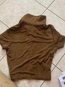 Brown Button-Up Cropped Top