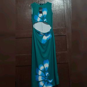 Green Floral Cut-Out Maxi Dress