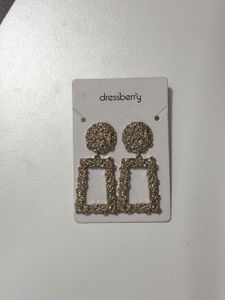 Gold Textured Square Drop Earrings
