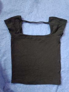 Black Casual Deep Square Neck Top