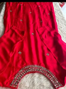 Red Embellished Kurta Set
