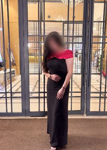 long Black Dress with Red Ruffle