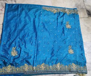 golden Dimond work light blue color Saree