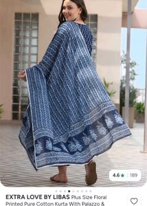 Pure Cotton Blue Floral Print 3 pc suit