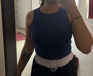 Ribbed Blue Tank and Boxy Green crop to