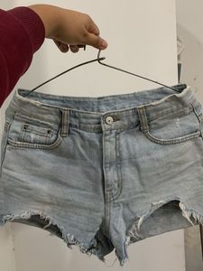 Light Wash Distressed Denim Shorts
