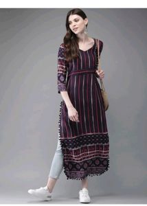 Stylish Striped Kurta with Pom-Pom Trim