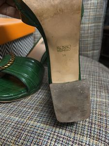 Rosso Brunello Green Heeled Mules