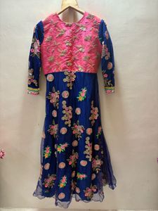 Elegant Blue &amp; Pink Anarkali Suit