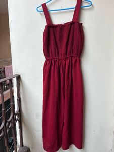 Chic stylish Maroon Smocked Jumpsuit