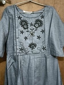 gray embroidery full long gown