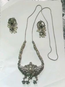 Ganesha Oxidised Silver Necklace Set