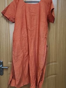 Orange Cotton Kurti With Print