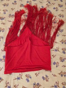 Red Fringe Halter Top