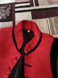 Red Ethnic Jacket with Black Accents
