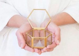 Gold &amp; Glass Hexagon jewellery Box